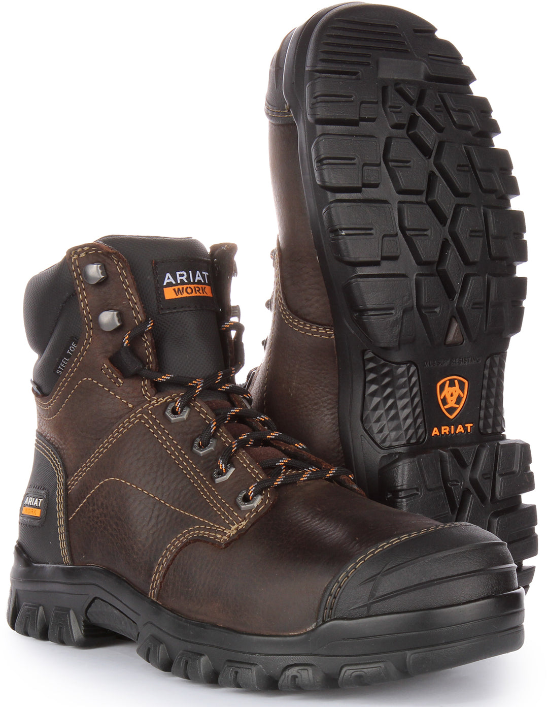 Ariat Treadfast 6" Bottes de travail à lacets en cuir imperméable et à bouts en acier pour hommes en brun foncé