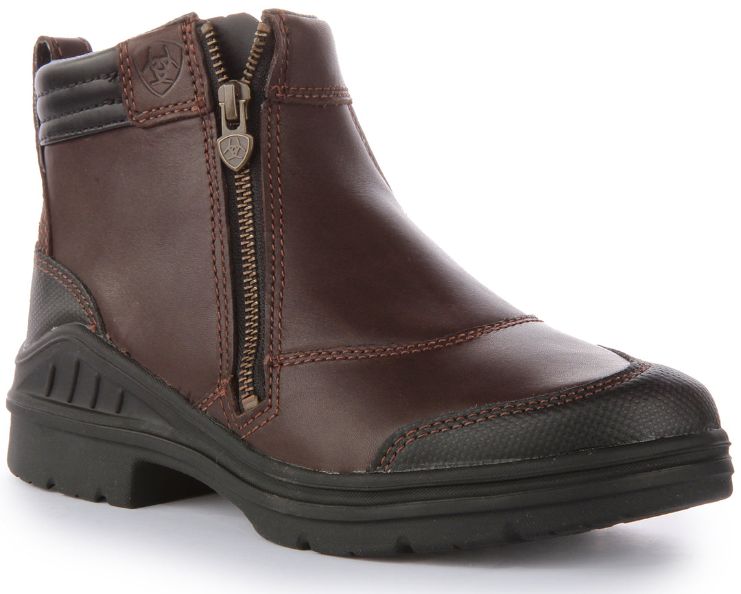 Ariat Barnyard Stivaletto in pelle impermeabile con zip laterale da donna in marrone scuro