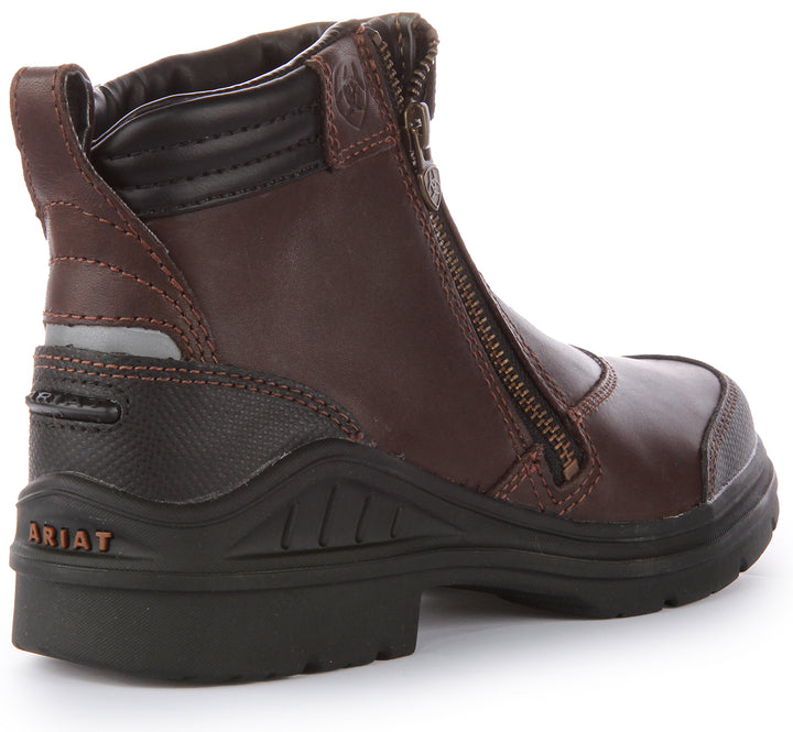 Ariat Barnyard Stivaletto in pelle impermeabile con zip laterale da donna in marrone scuro