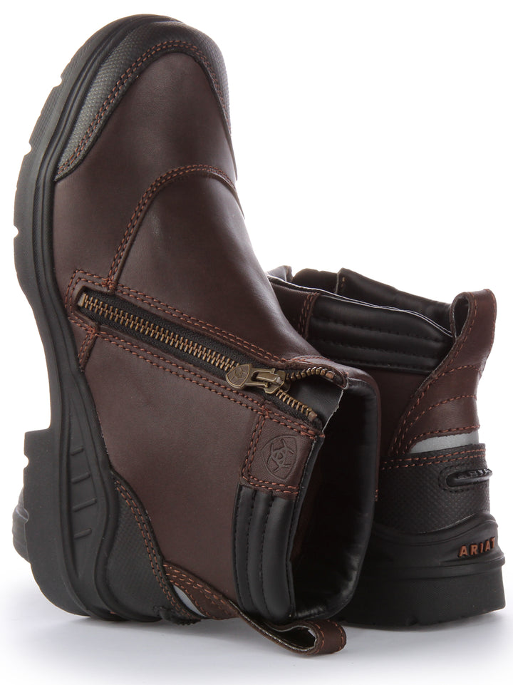 Ariat Barnyard Stivaletto in pelle impermeabile con zip laterale da donna in marrone scuro