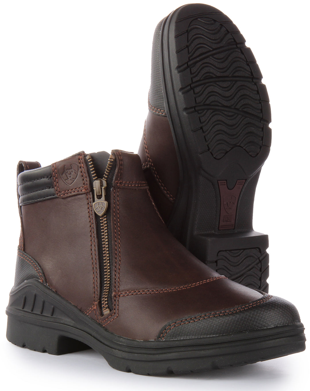 Ariat Barnyard Stivaletto in pelle impermeabile con zip laterale da donna in marrone scuro