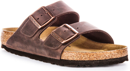 Birkenstock Arizona BS Zwei verstellbare Riemen Anatomische Kork Pt Damen Sandalen aus geöltem Leder in Dunkelbraun