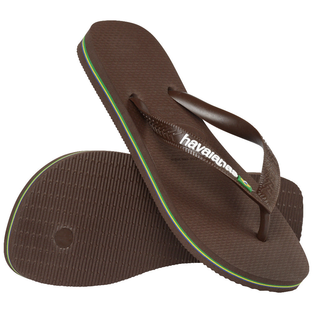 Havaianas Brasil Logo In Dark Brown Flipflops