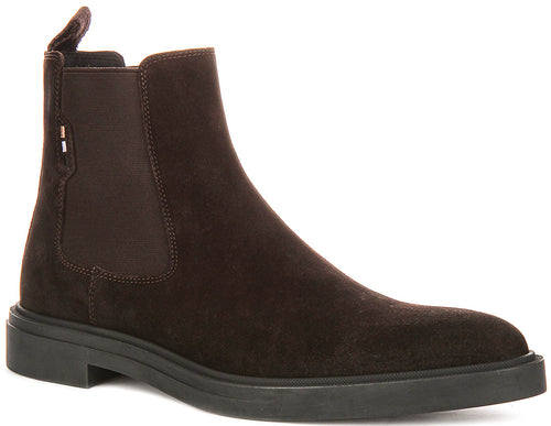 Boss Calev Cheb Suede Chelsea Boots In Dark Brown For Men