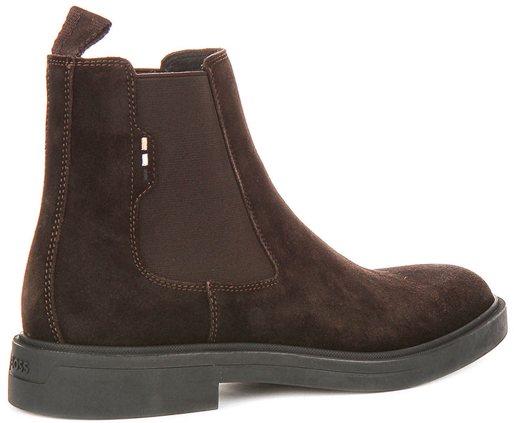 Boss Calev Cheb Suede Chelsea Boots In Dark Brown For Men