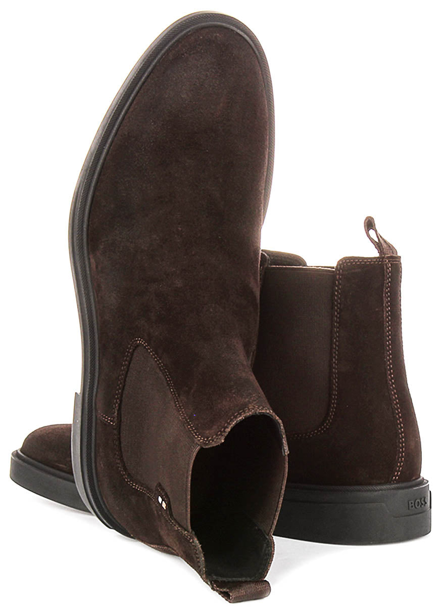 Boss Calev Cheb Suede Chelsea Boots In Dark Brown For Men