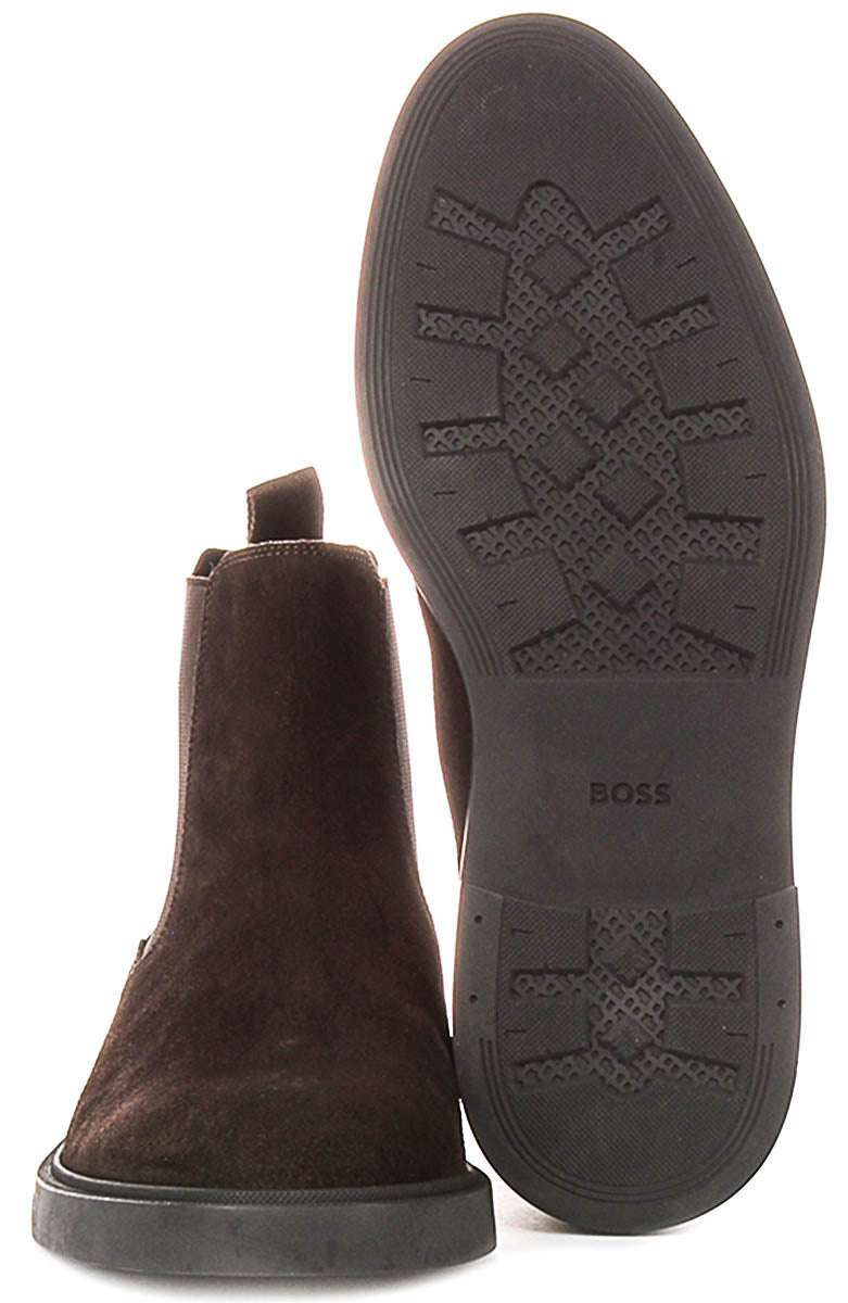 Boss Calev Cheb Suede Chelsea Boots In Dark Brown For Men