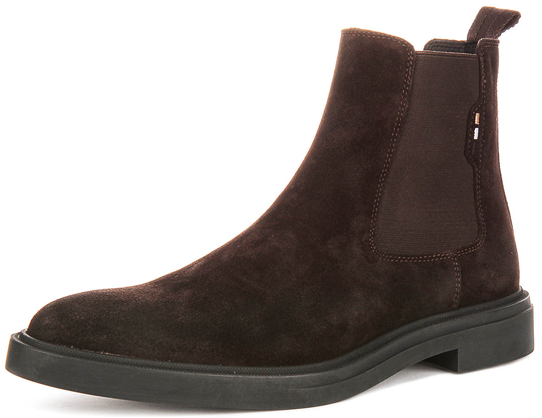 Boss Calev Cheb Suede Chelsea Boots In Dark Brown For Men