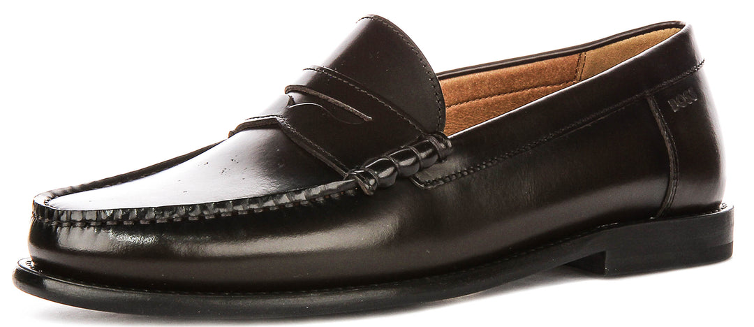 Boss Tevan Moccasin Loafer In Dark Brown For Men
