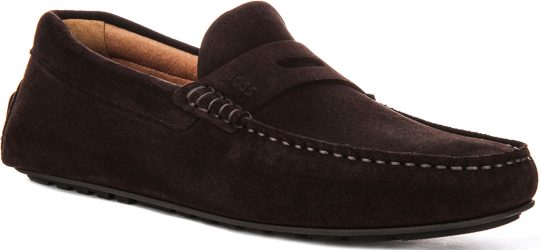 Boss Noel Mocc Suede In Dark Brown For Men