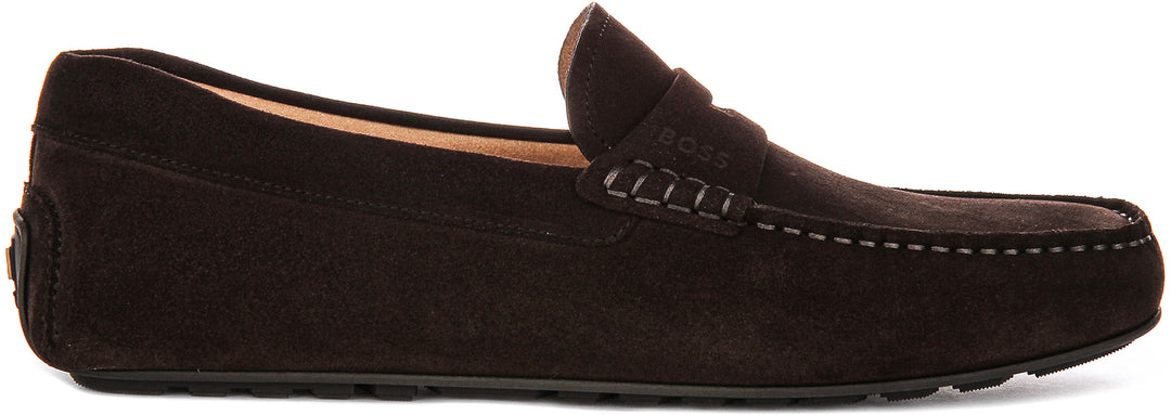 Boss Noel Mocc Suede In Dark Brown For Men