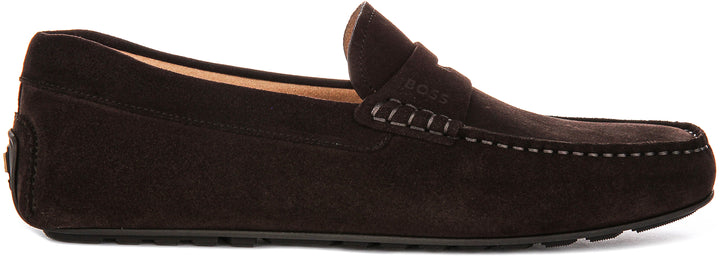 Boss Noel Mocc Suede In Dark Brown For Men