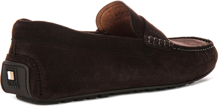 Boss Noel Mocc Suede In Dark Brown For Men