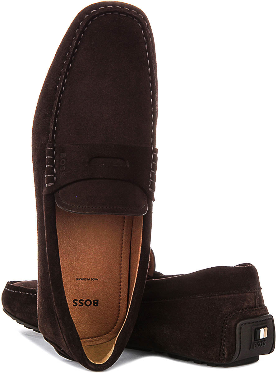 Boss Noel Mocc Suede In Dark Brown For Men