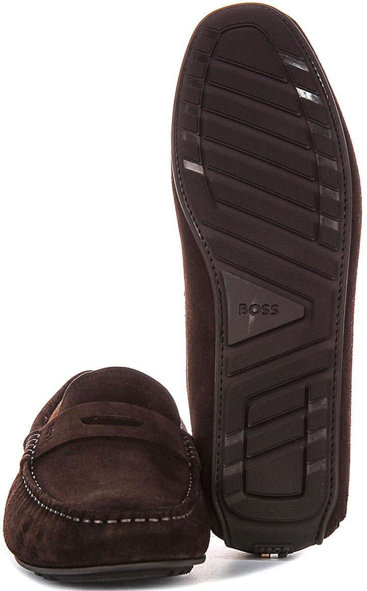 Boss Noel Mocc Suede In Dark Brown For Men