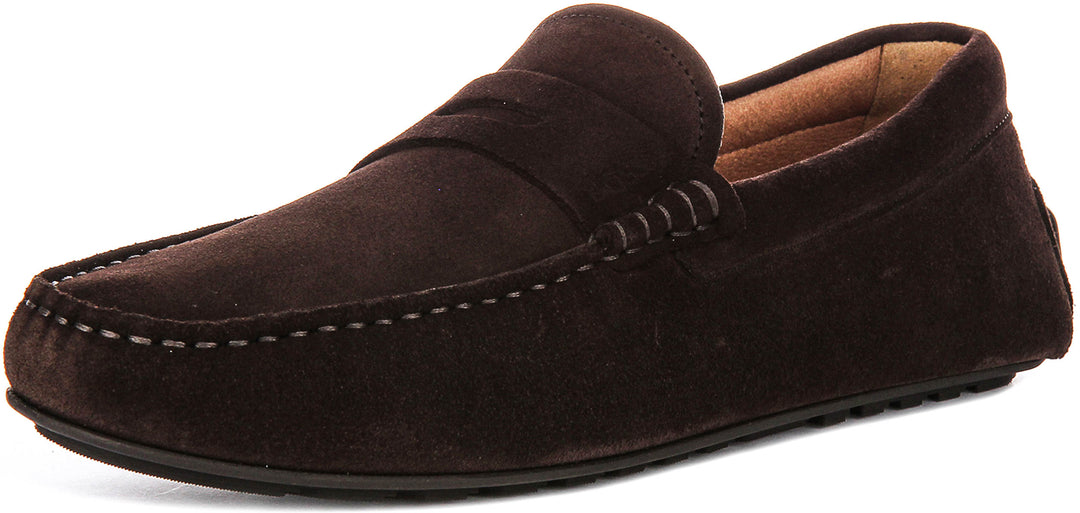 Boss Noel Mocc Suede In Dark Brown For Men