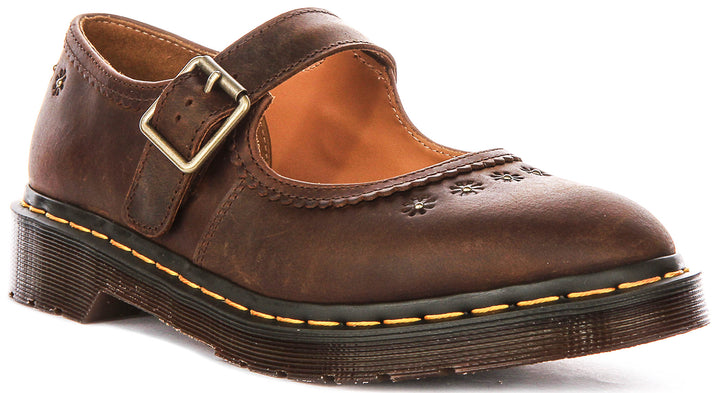 Dr Martens Mary Jane Flower In Dark Brown For Women
