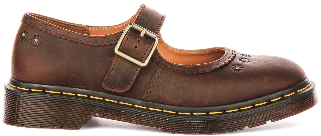 Dr Martens Mary Jane Flower In Dark Brown For Women