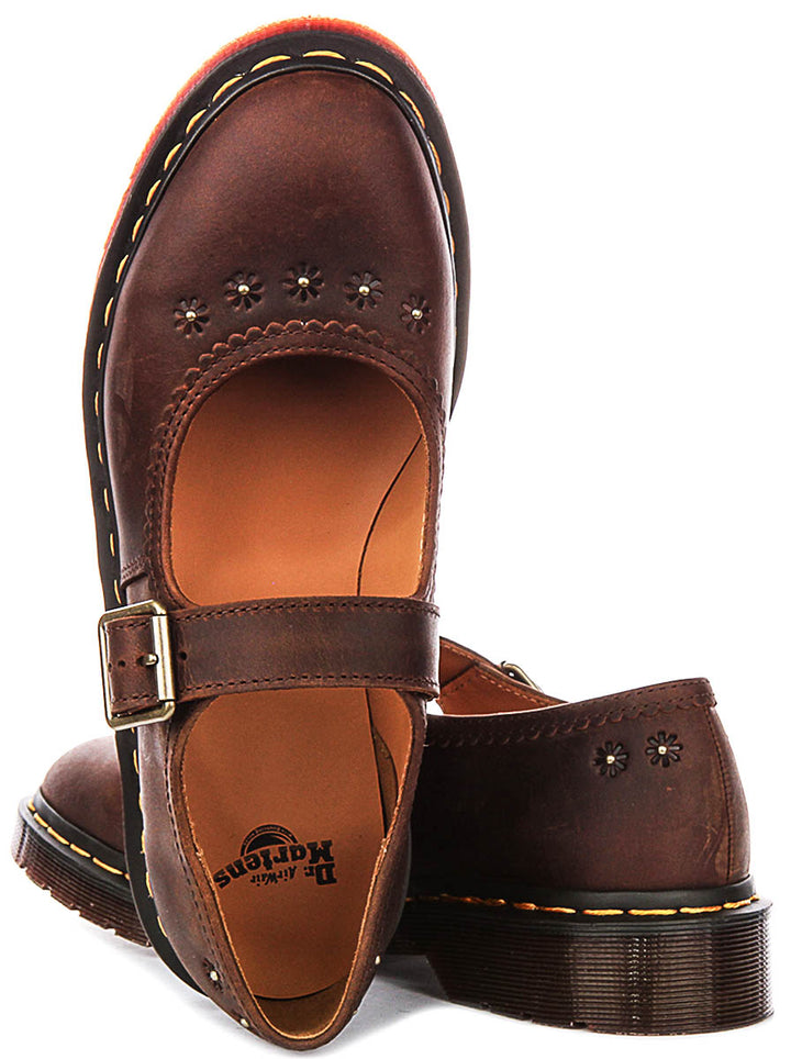 Dr Martens Mary Jane Flower In Dark Brown For Women