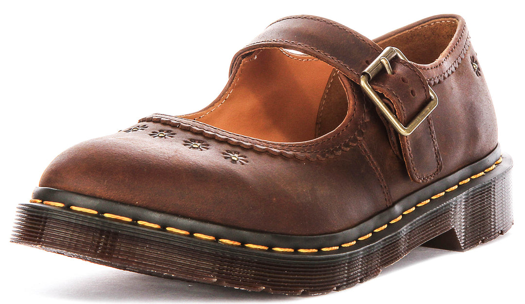 Dr Martens Mary Jane Flower In Dark Brown For Women