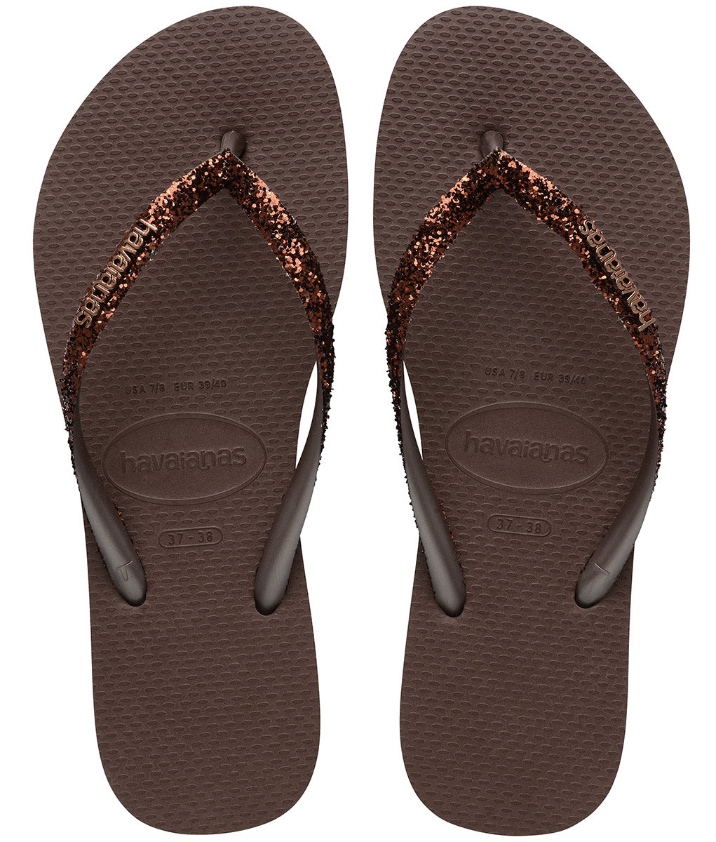 Havaianas Slim Glitter II In Dark Brown For Women
