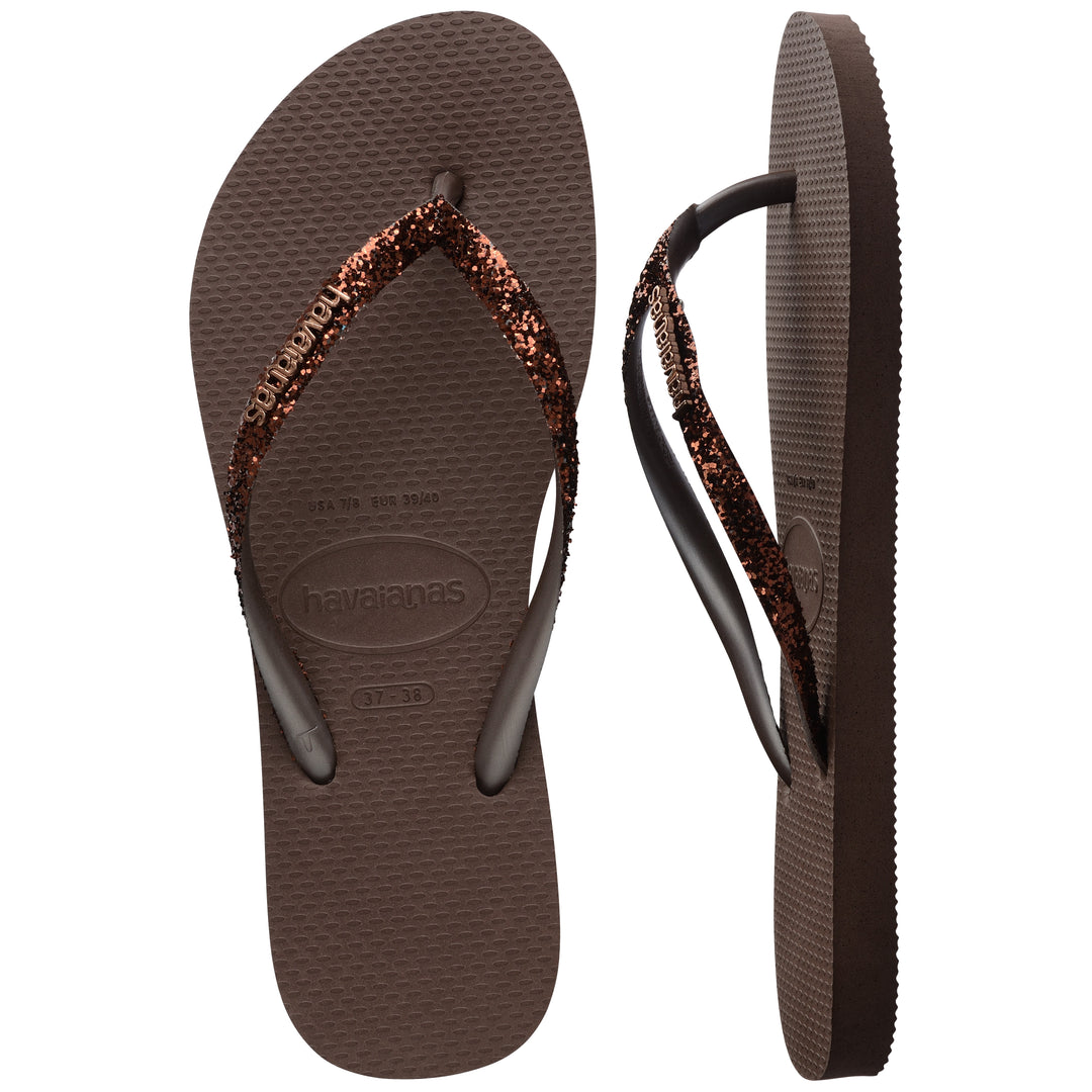 Havaianas Slim Glitter II In Dark Brown For Women