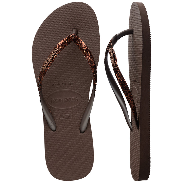 Havaianas Slim Glitter II In Dark Brown For Women