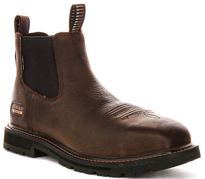 Ariat Groundrancher Chelsea Steel Toe Work Boot In Dark Brown For Men