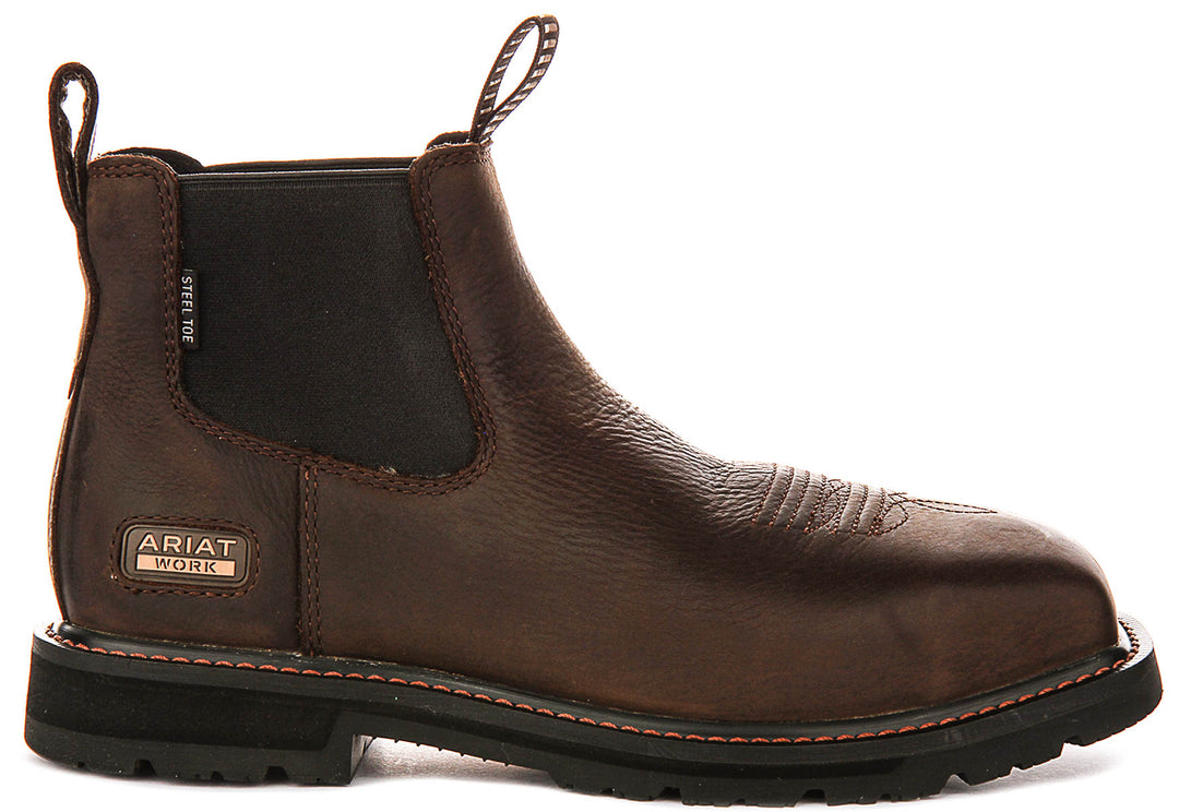 Ariat Groundrancher Chelsea Steel Toe Work Boot In Dark Brown For Men
