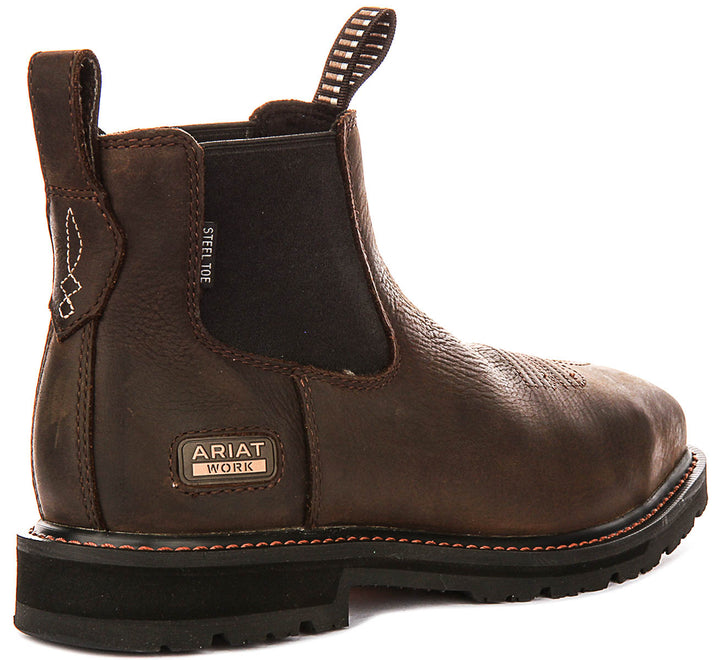 Ariat Groundrancher Chelsea Steel Toe Work Boot In Dark Brown For Men