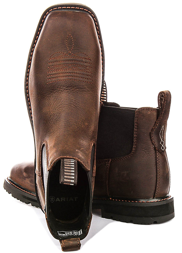Ariat Groundrancher Chelsea Steel Toe Work Boot In Dark Brown For Men