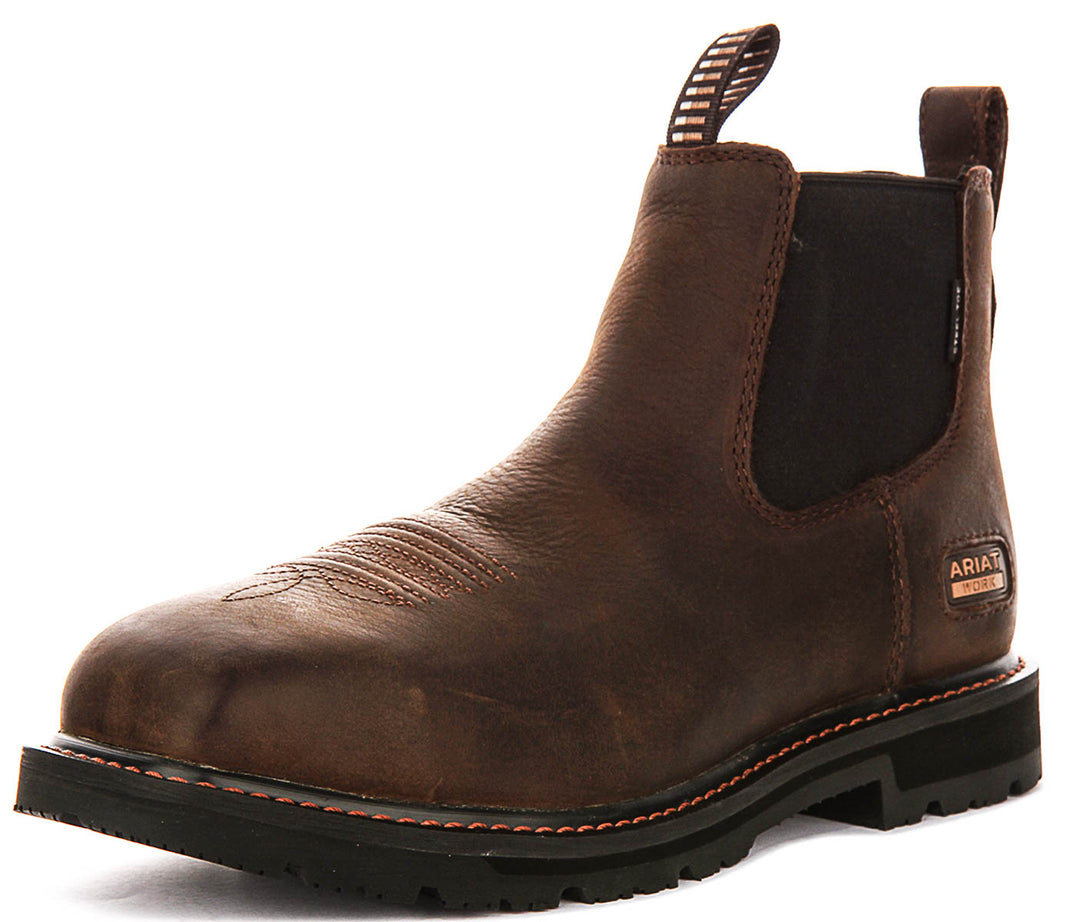 Ariat Groundrancher Chelsea Steel Toe Work Boot In Dark Brown For Men