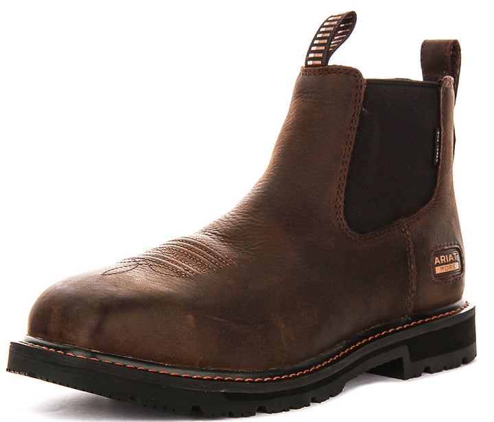 Ariat Groundrancher Chelsea Steel Toe Work Boot In Dark Brown For Men