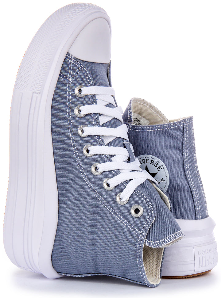 Converse CTAS Move Lace Hi Top Platform Trainer da Donna in Denim