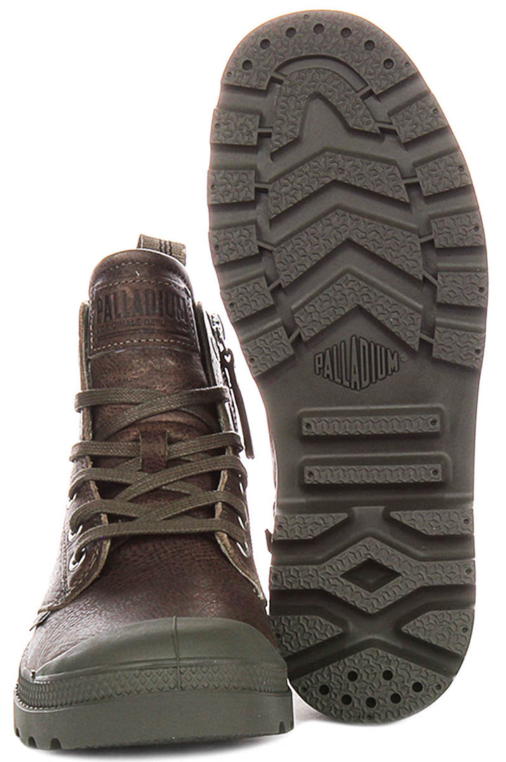 Palladium Pampa Hi Zip Lite In Dusky Green Leather