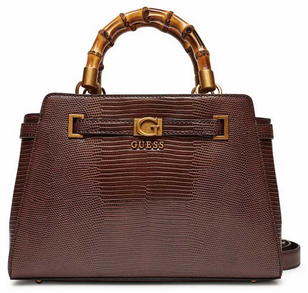 Guess Sibel In Espresso Womens Bamboo Handle Satchel Hand Bag