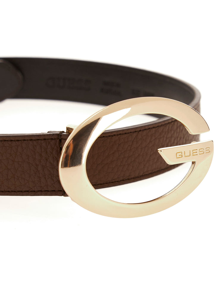 Guess Camden Golden G Logo Belt In Espresso For Women