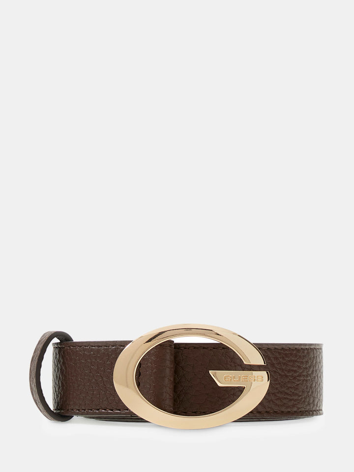 Guess Camden Golden G Logo Belt In Espresso For Women
