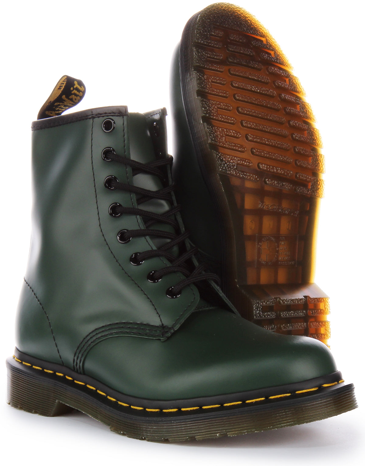 Dr. Martens 1460 verde en verde Botas de cuero de Eyetet de encaje hacia arriba 4feetshoes