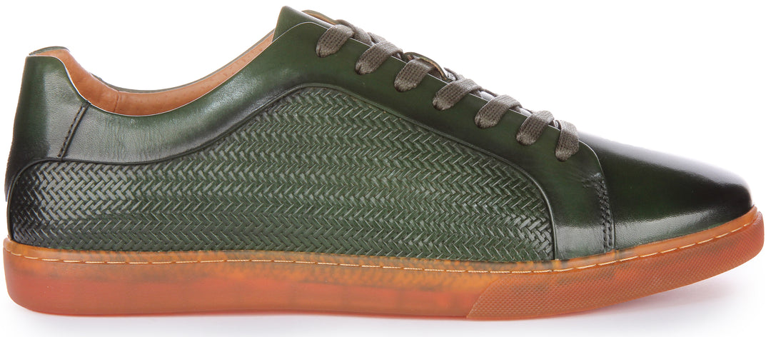 JUSTINREESS Harvey Zapatillas casual de piel con cordones para hombre en verde