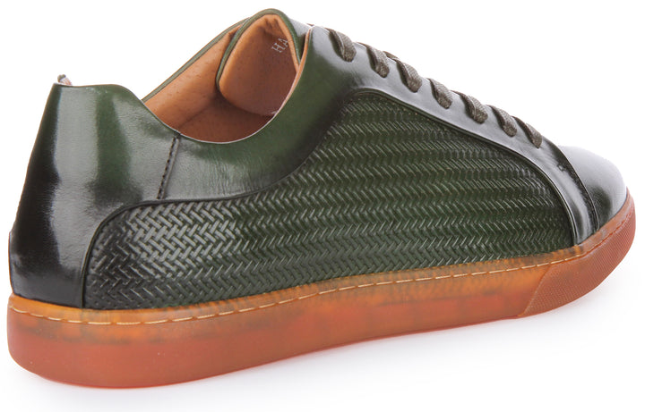 JUSTINREESS Harvey Zapatillas casual de piel con cordones para hombre en verde