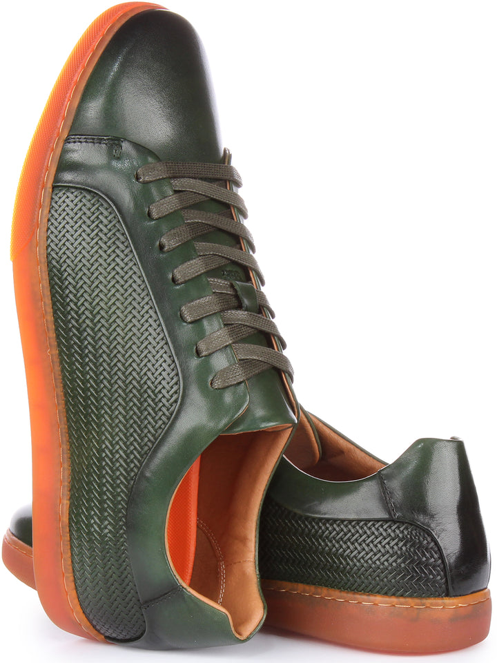 JUSTINREESS Harvey Scarpe da ginnastica casual allacciate in pelle da uomo in verde