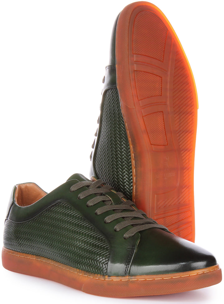 JUSTINREESS Harvey Zapatillas casual de piel con cordones para hombre en verde