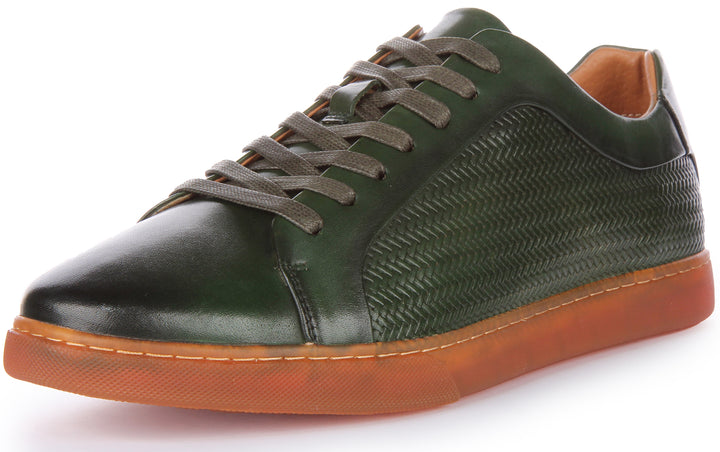 JUSTINREESS Harvey Scarpe da ginnastica casual allacciate in pelle da uomo in verde