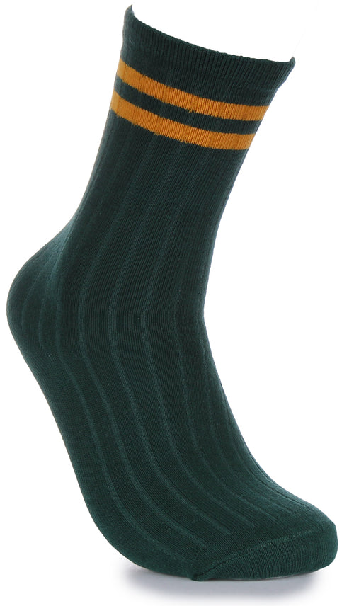 Justinreess England 2 Pair Sport Socks In Green Yellow Stripe