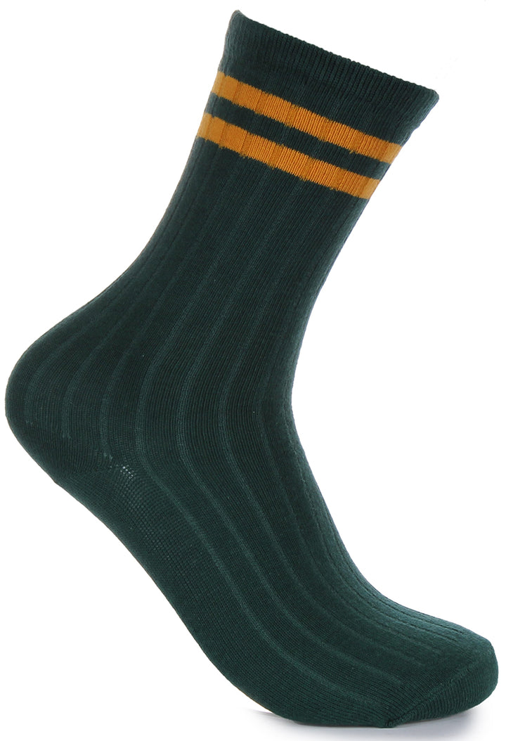 JUSTINREESS 2 paires de chaussettes à rayures pour hommes en vert