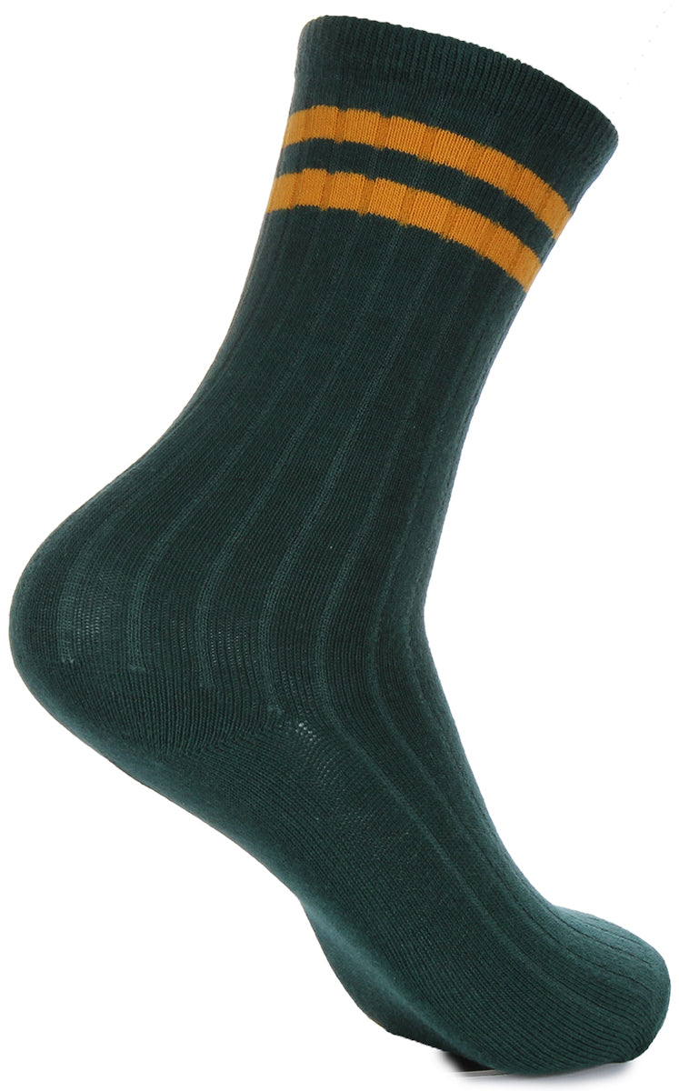 Justinreess England 2 Pair Sport Socks In Green Yellow Stripe