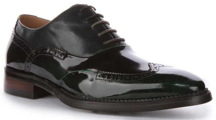 JUSTINREESS Harry Zapatos de cordones de piel brillante para hombre en verde