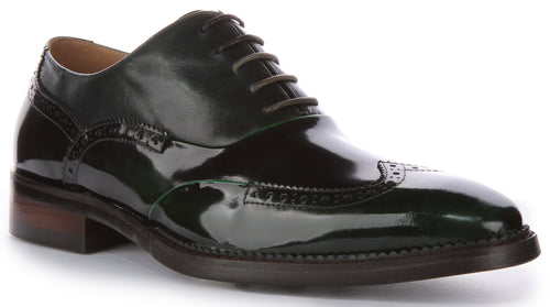 JUSTINREESS Harry Chaussures à lacets en cuir brillant pour hommes en vert