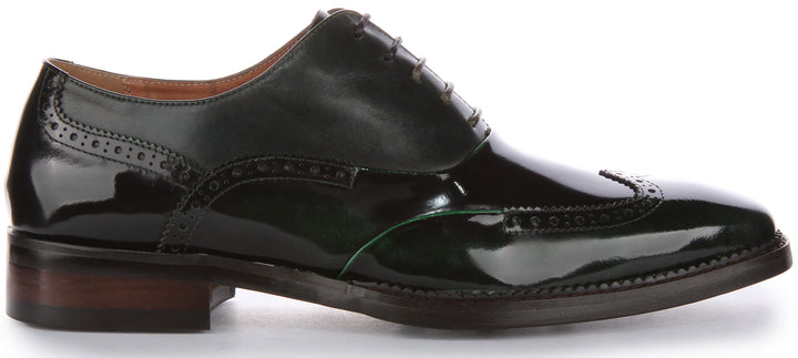 JUSTINREESS Harry Zapatos de cordones de piel brillante para hombre en verde